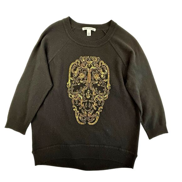 Autumn Cashmere Sugar Skull Bronze Sequin Beaded Sweater Size Large Black - Picture 1 of 7